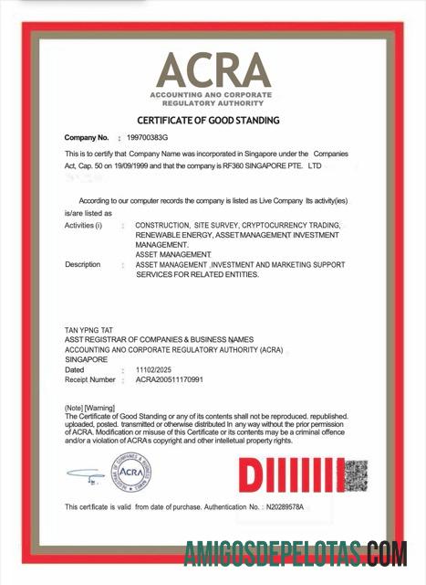 Certificado de boa reputação de Singapura para impressão, modelo Word e PDF